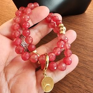 Bohemian style double strand lovely bracelet with gold tone sterling